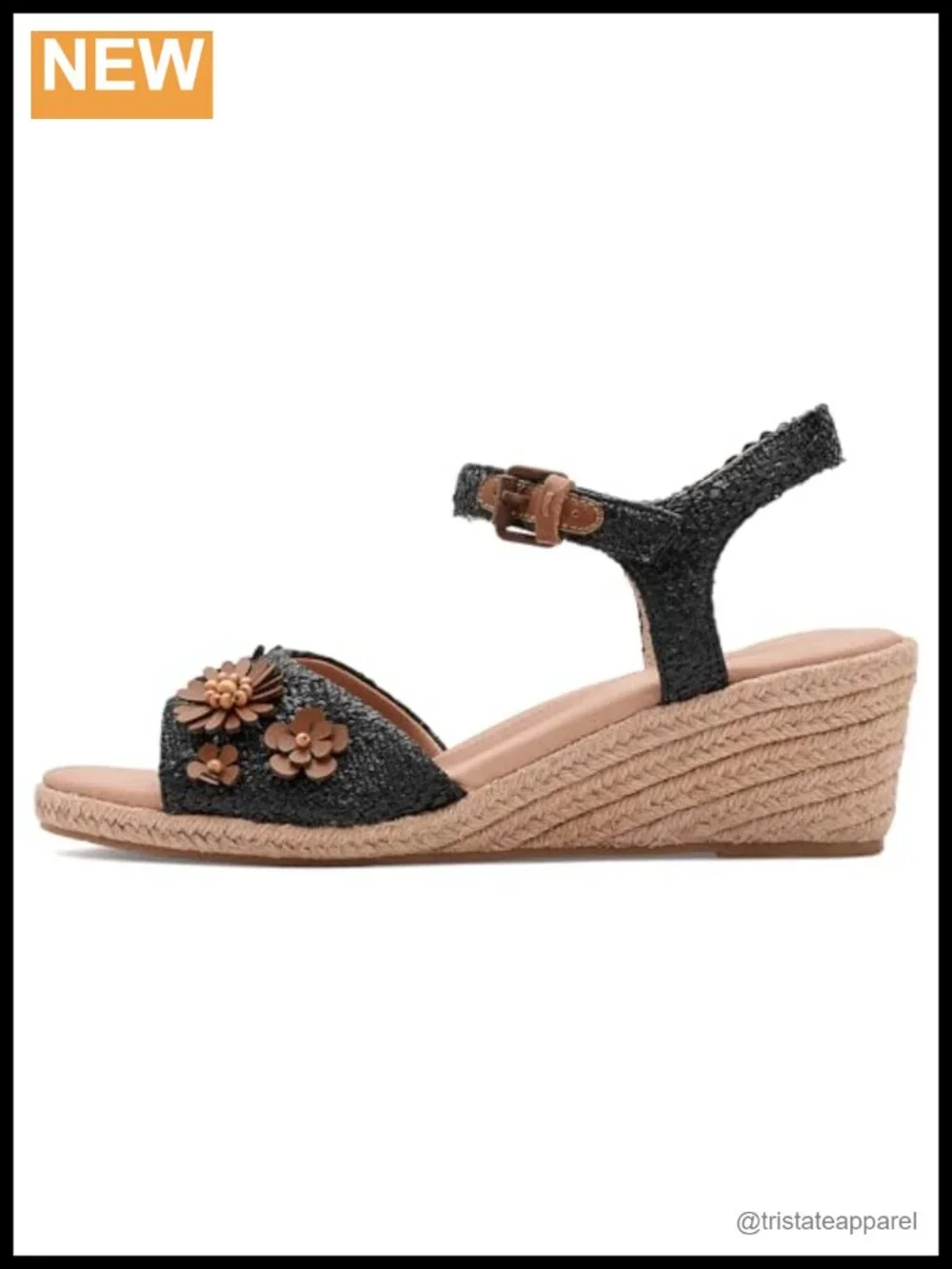Woven Raffia Platform Wedge Sandal with Floral Embellishments